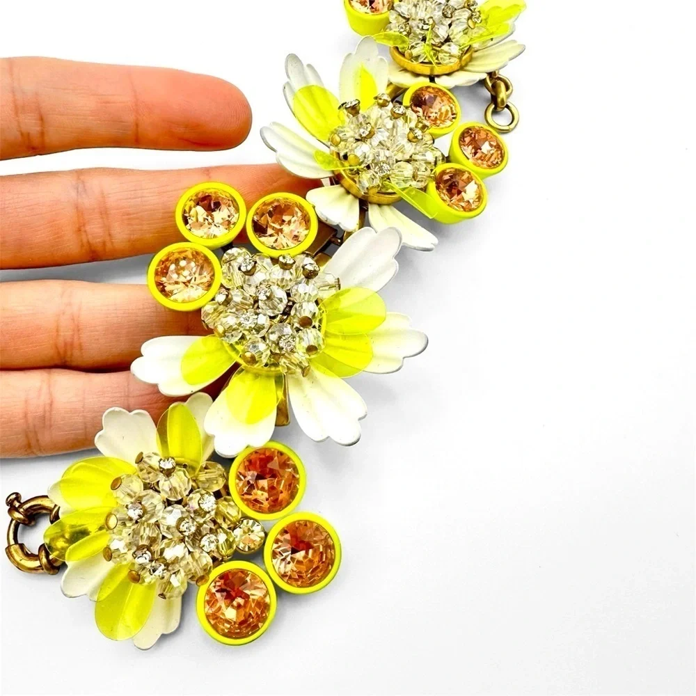 J. Crew RARE Brulee NWT White Yellow Floral Enamel Bracelet